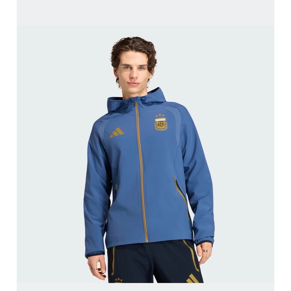 Adidas Argentina AFA All-Weather Jacket Mens XXL Blue Gold Full Zip Hooded NEW